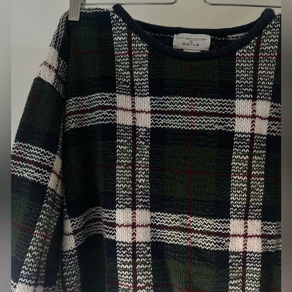 vintage plaid knit sweater with slit detail